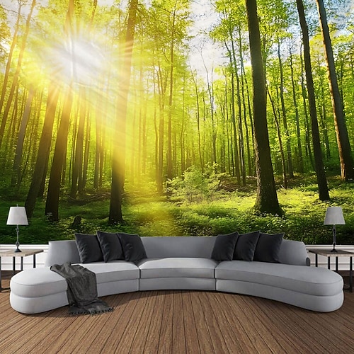 Sonnenschein Wald Landschaft hängen Wandteppich Wand Kunst große Wandteppich Wandbild Dekor Fotografie Hintergrund Decke Vorhang Haus Schlafzimmer Wohnzimmer Dekoration Image