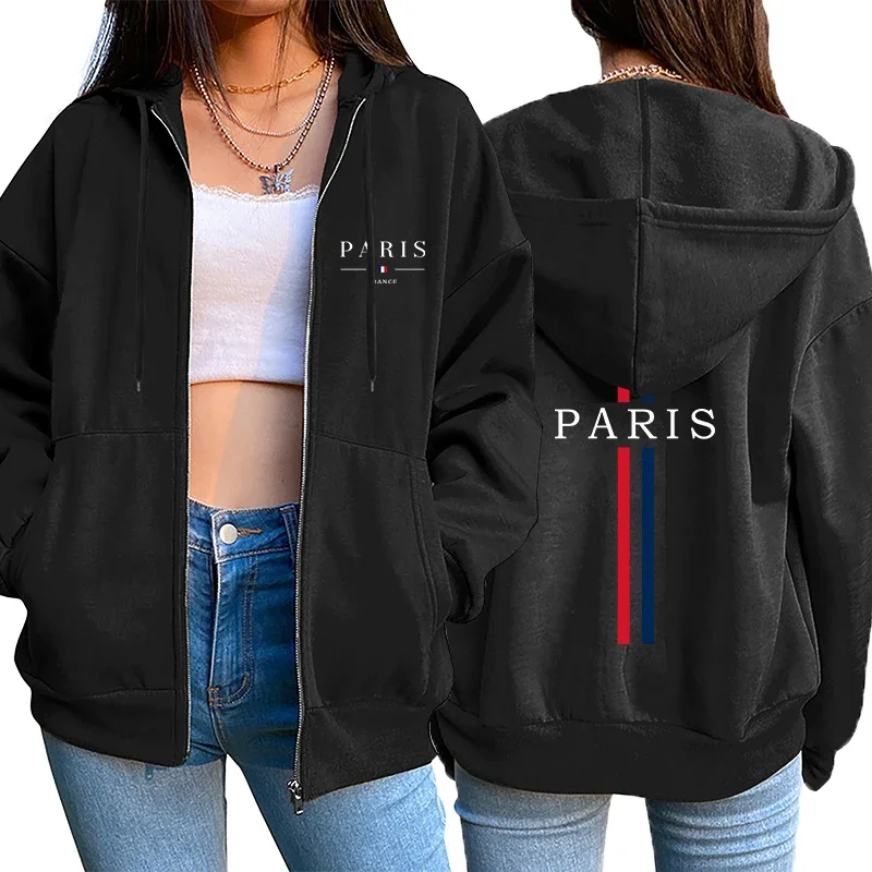 Paris Brief Druck Damen Jacke Mantel Heiße Verkäufe Mode Lose Zipper Tops Sport Hoodie Casual Frau Kleidung Europäischen Stil Image
