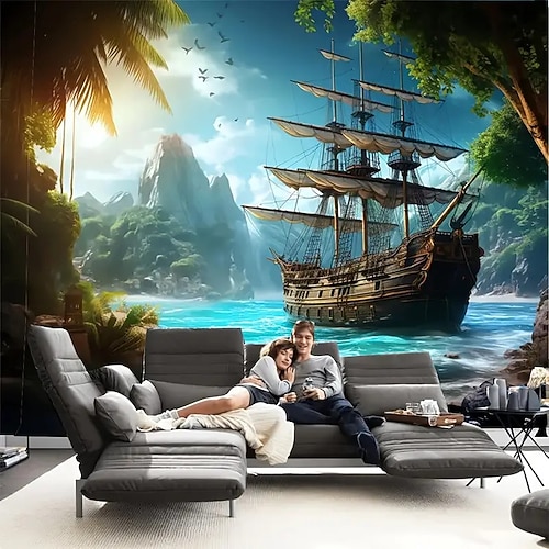 Landschaft Ozean Piratenschiff Hängender Wandteppich Wandkunst Großer Wandteppich Wandmalerei Dekor Fotograf Hintergrund Decke Vorhang Zuhause Schlafzimmer Wohnzimmer Dekoration Image