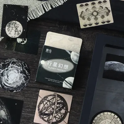 46 Stück Fantasy Label Astronomisches Planetenhandbuch Dekorative Materialien Notizbuch Box Image