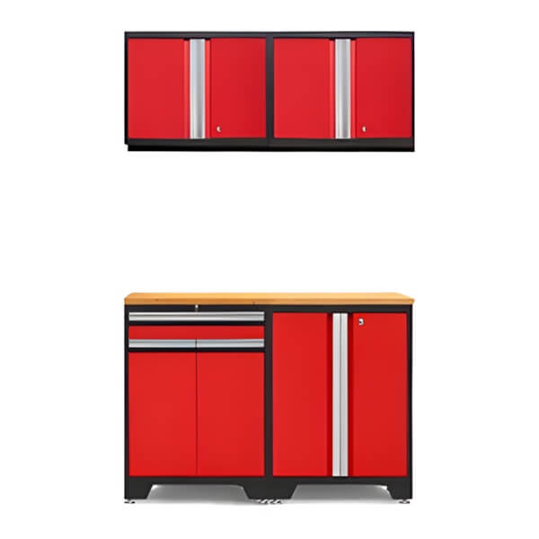 NewAge Garage Cabinets PRO Red 5-Piece Workbench Setup with Bamboo Top