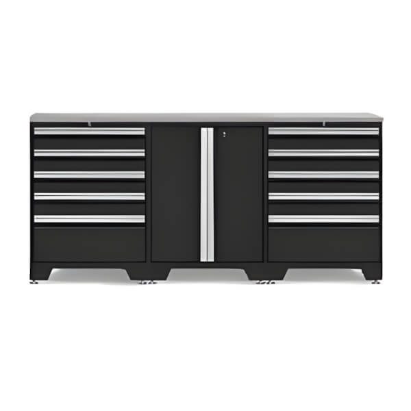 NewAge Garage Cabinets PRO Black 4-Piece Workbench System with Stainless Steel Top