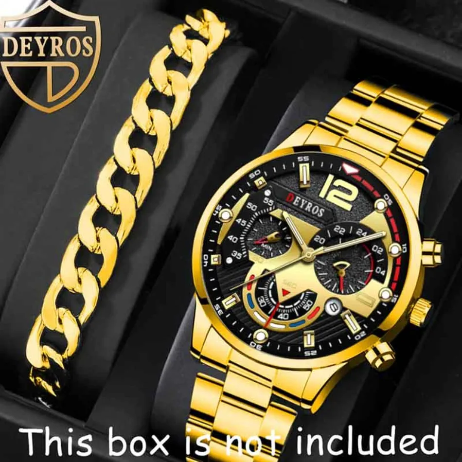 2 Stück/Set Herrenmode Luxusuhr Runde analoge Herrenuhr Lässige Quarz-Armbanduhr für Männer Geben Sie sich selbst das beste Geschenk Image