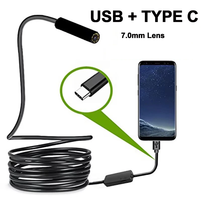 TYP C 7,0mm Android USB Endoskop Kamera 1m/2m/3m/5m/10m Für PC Android Telefon Endoskop Rohr Endoskop Inspektion Mini Kamera Image