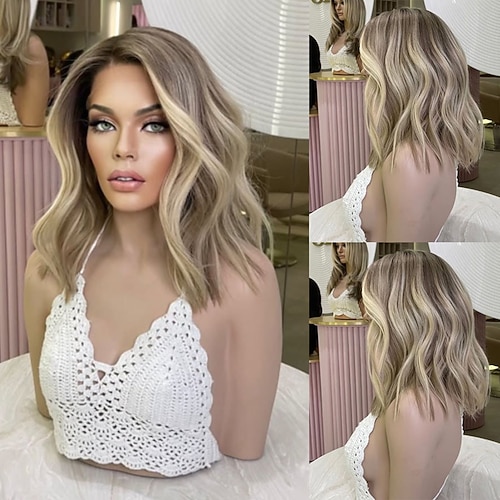 brasilianisches Haar, kurzer Bob, 5x5 Verschluss, klebefreie Perücken, aschblond, 13x4 Lace-Front-Perücke, gewellte, gefärbte Highlight-Perücke aus menschlichem Haar, 100 % jungfräulich, klebefrei für Image