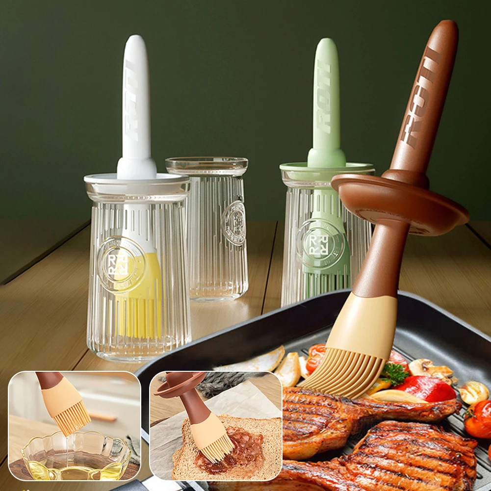 3-in-1-Grillpinsel aus Silikon mit integrierter Ölflasche, lebensmittelechter Hochtemperatur-Backpinsel für die Küche, Pinsel zum Auftragen von Kochsauce Image