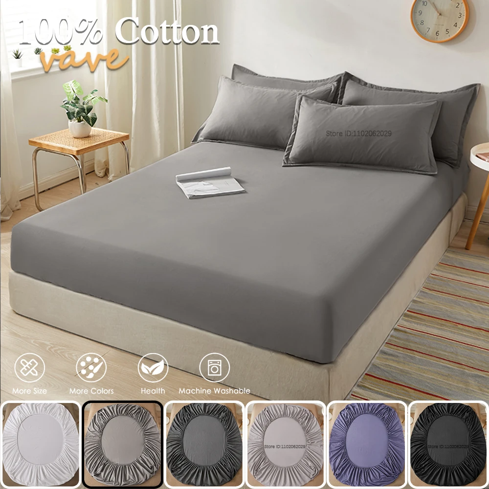 Weiches Baumwoll-Spannbettlaken für Einzel-, Doppel-, King-Size- und Queen-Size-Matratzenbezug mit elastischem Band, Bettlaken, Bettwäsche 100/120/150/180/200 Image