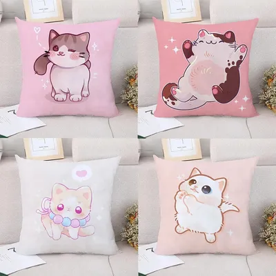 Cute Cat Cartoon Pattern Decorative Pillowcase Cushion Pillowcase Home Decor Bedding Image
