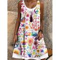 Per donna Mini Abito Vestito T-Shirt Vestito Estivo Abito a trapezio Vacanza Casual Spiaggia Quotidiano Vestibilità regolare Floreale Grafico Senza Maniche Collo a U Bianco Rosso Marrone Verde Estate
