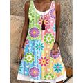 Per donna Mini Abito Vestito T-Shirt Vestito Estivo Abito a trapezio Vacanza Casual Spiaggia Quotidiano Vestibilità regolare Floreale Senza Maniche Collo a U Nero Rosso Blu marino Blu Estate