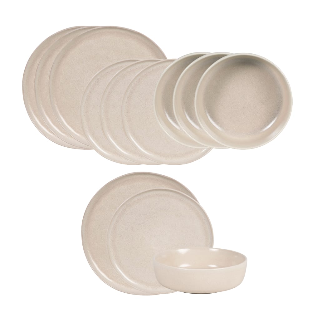 Service de table 12 pièces en grès beige