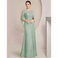 Abito tubino madre della sposa elegante collo gioiello lungo in chiffon mezza manica con drappeggio laterale in pizzo colore solido misura personalizzata gratuita