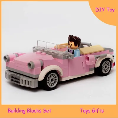 MOC Classic Pink Convertible Car Building Blocks Toy Race Car Model Set Creative Building Block Toys