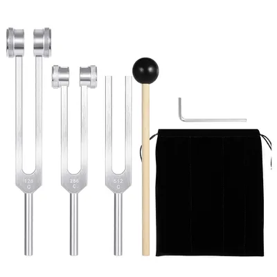 Tuning Fork Set (128Hz, 256Hz, 512Hz) of 3 Pack,Tuning Forks with Reflex Hammer for Sound Healing