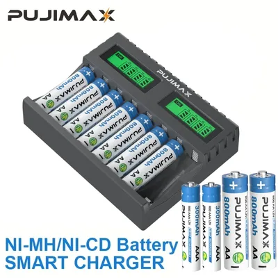 PUJIMAX 8 Slots Smart Battery Charger For 1.2V AA/AAA Ni-MH Rechargeable Batteries Independent