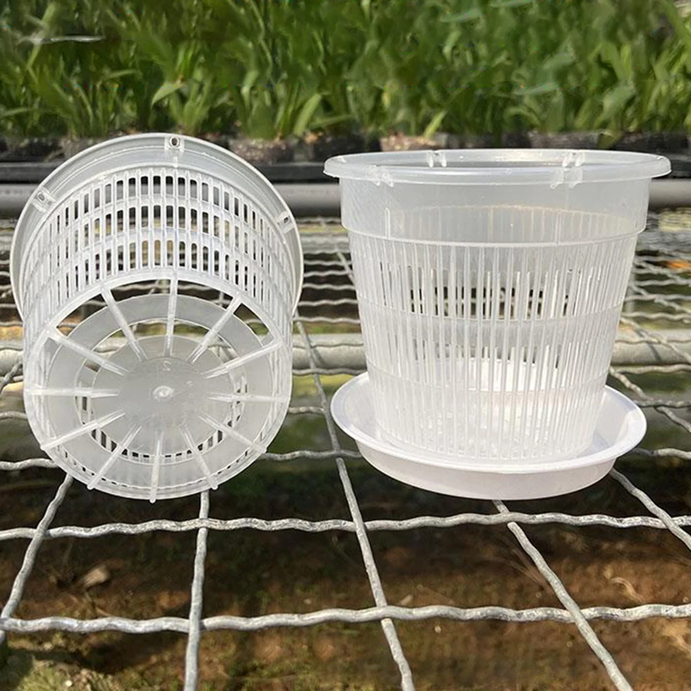 5 pezzi vaso per orchidee con piattini vaso a rete vaso di plastica trasparente per piante da fiore con fori vaso a rete vaso di fiori per orchidee per il controllo delle radici