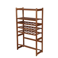 PROREGAL Getränkekisten- & Weinregal SPREEWALD HxBxT 124x70x33cm 18 Flaschen auf 3 Ebenen + 1 Ebene für Kisten + 2 Ablagen Massives Kiefernholz Braun Image