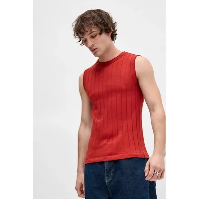 UO Red Wide Ribbed Tank - Red L at Urban Outfitters