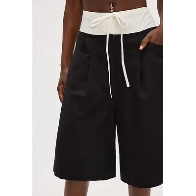 Woodrose Deli Contrast Waist Baggy Shorts at Free People in Black, Size: Small