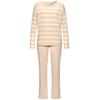 Pyjama S.OLIVER, Damen, Gr. 44/46, beige (beige, weiß, gestreift), Single Jersey, Obermaterial: 60% Baumwolle, 40% Polyester, gestreift, unifarben, casual, bequem lang, Rundhals, Langarm, Homewear-Sets, mit garngefärbten Streifen im Oberteil