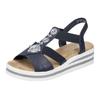 Riemchensandale RIEKER, Damen, Gr. 43, blau (dunkelblau), Lederimitat, feminin, Schuhe, Sommerschuh, Sandalette, Keilabsatz, mit gestreifter Sohle, Topseller