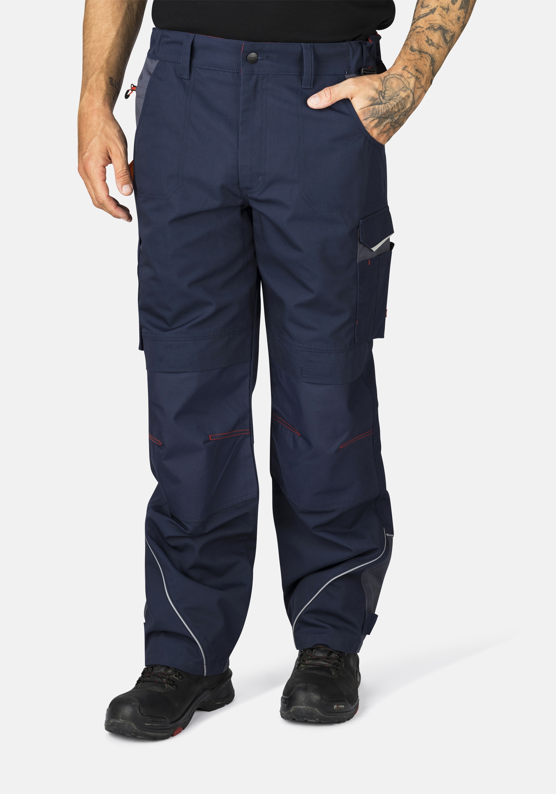 Arbeitshose HERO BY JOHN MEDOOX "GLENN Pro Workwear Arbeits-Cargohose", Herren, Gr. 50, Länge 32, blau (marine), Sweatware, 65% Polyester, 35% Baumwolle, gerade lang, Hosen Arbeitshose, Arbeits-Cargohose Funktionsqualitätfür Herren