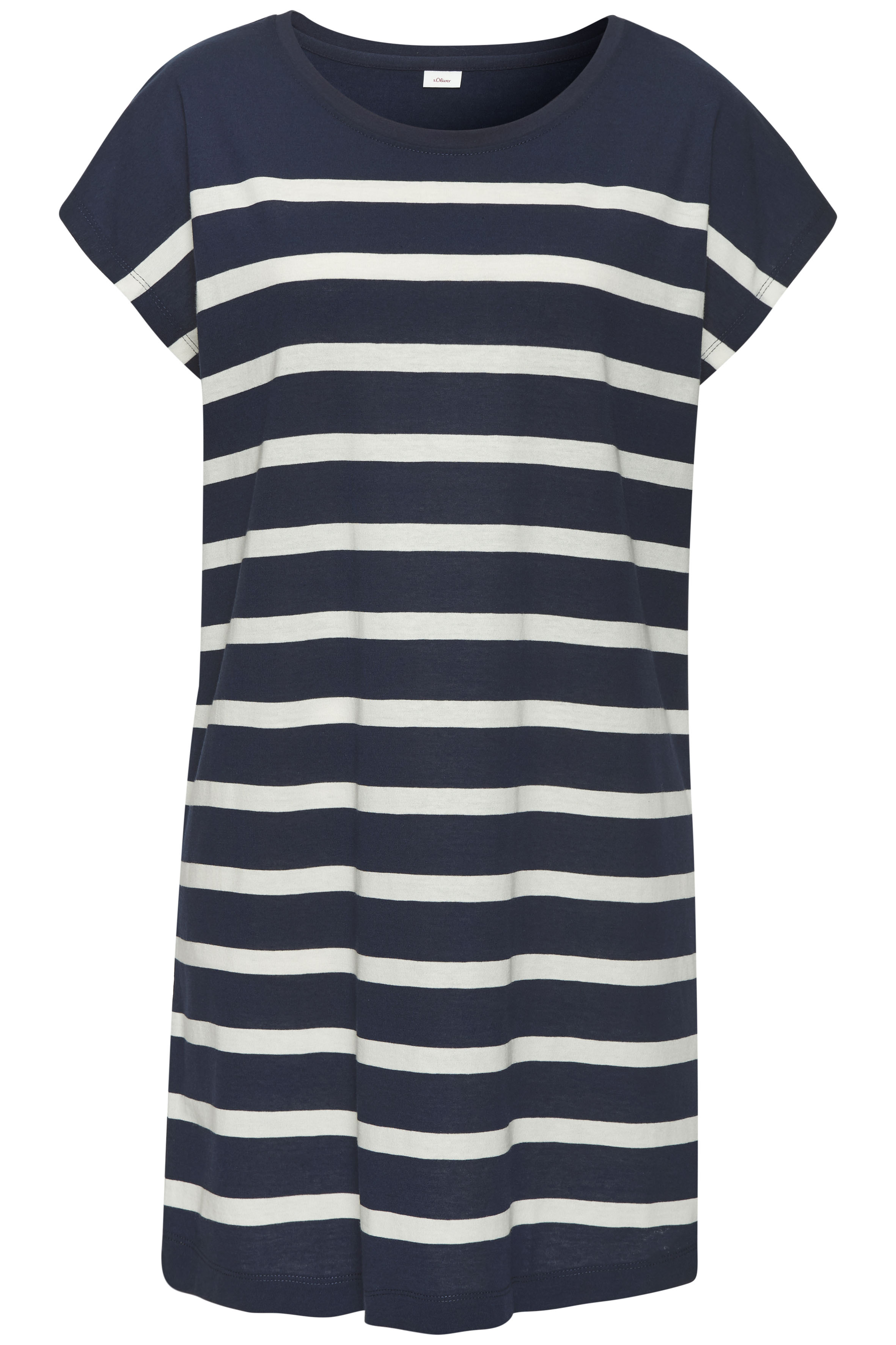 Nachthemd S.OLIVER, Damen, Gr. 40/42, N-Gr, blau (dunkelblau, weiß, gestreift), Single Jersey, Obermaterial: 60% Baumwolle, 40% Polyester, gestreift, unifarben, loose fit mini, Rundhals, angeschnitten, Kleider, mit garngefärbten Streifen Image