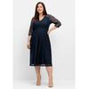 Cocktailkleid SHEEGO "Große Größen", Damen, Gr. 58, Normalgrößen, blau (nachtblau), Obermaterial: 100% Polyamid;Futter: 100% Polyester, unifarben, elegant, figurumspielend wadenlang, V-Ausschnitt, 3/4-Ärmel, Kleider Partykleid, aus floraler Spitze,...