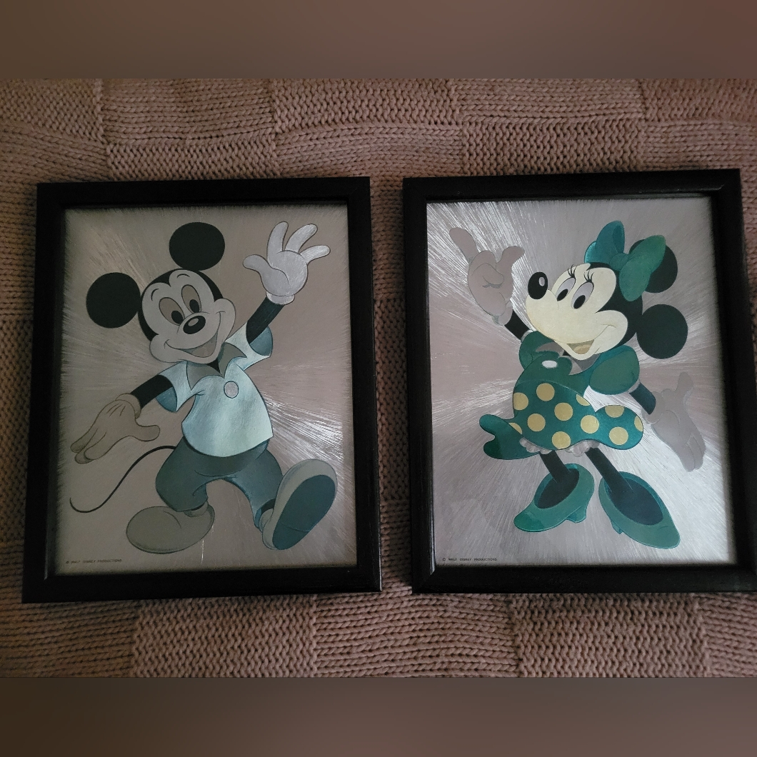 Disney Other | Vintage 1970 Dufex Minnie And Mickey Foil Prints | Color: Blue/Silver | Size: Osg