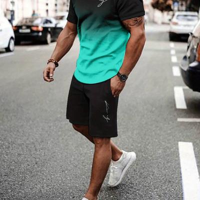 TEMU Casual Sports Suit Breathable Outdoor Casual Men's T-shirt And Five-pants Suit Summer 3d Printing Suit For Adult Men Image