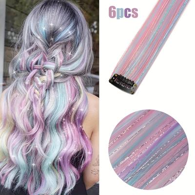TEMU A Pack Of 6 Hair Extensions With Golden And Silvery . Image
