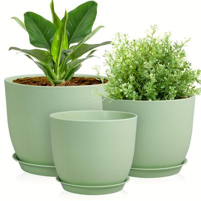 TEMU 3pcs, Flowerpot 8/7/6 Inch Flowerpot, With Drainage Hole, Plastic Flowerpot, Indoor Plant Flowerpot, Succulent Plant, Plant, African Violet, Flowers Image