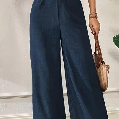 TEMU Solid Color Wide Leg Pants, Casual Shirred High Waist Loose Pants For , Women's Clothing Image