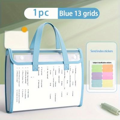 TEMU 1pc 13-pocket Folder With Handle, Accordion-style Document Organizer, Button Closure, A4 Letter Size, Abs Material, Tabs For Office And Travel Image