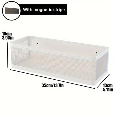 TEMU Modern Metal Wall Hanging Storage Shelf, Lacquered , Magnetic Adhesive Organizer Basket For Laundry Room, No Drilling Required, Versatile For Room Types, Single Shelf, Floating Shelves Image