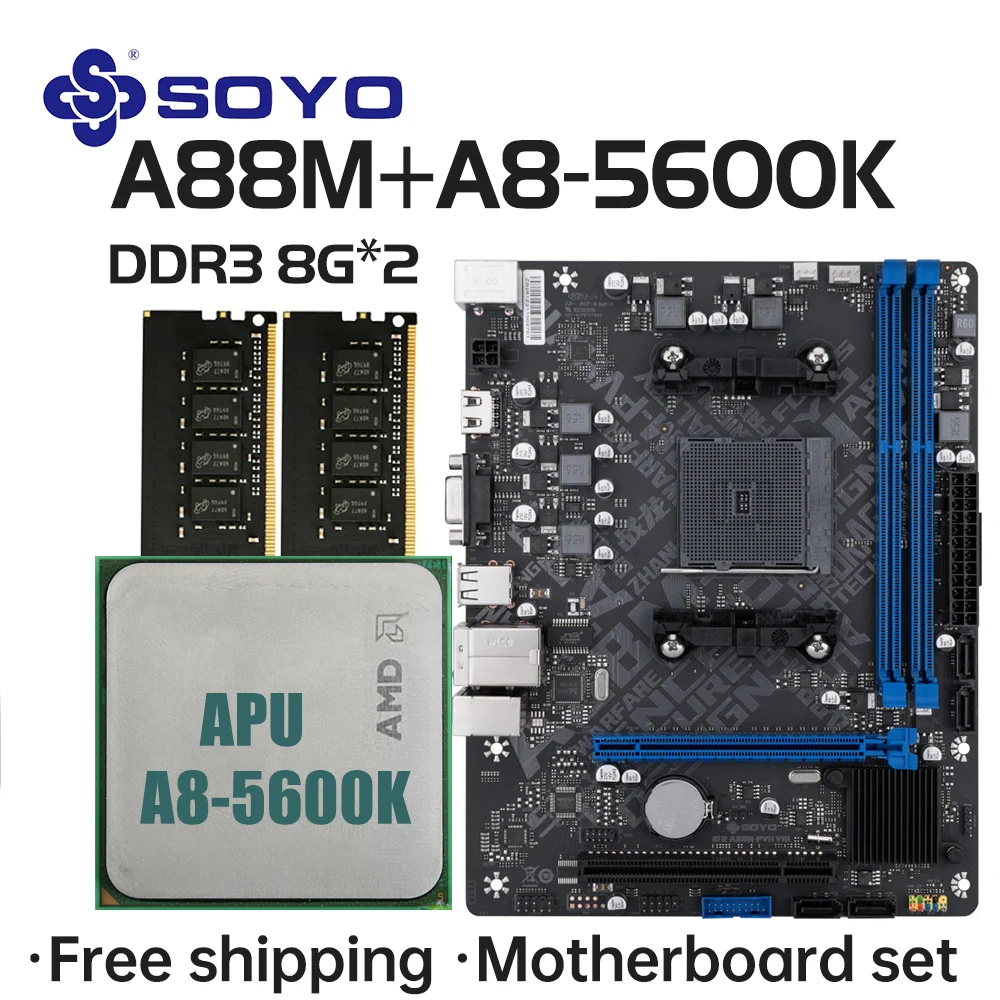 SOYO Motherboard-Set A88M mit A8-5600K CPU DDR3 16G [8GB*2] Computerkomponenten Spiel Mainboard SATA3 AMD CPU FM2+/FM2 Prozessor Image