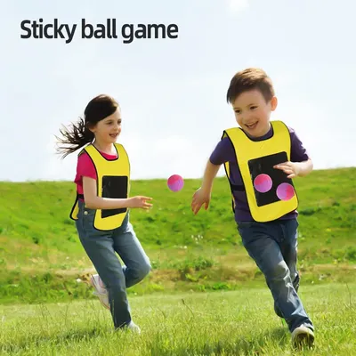Sticky Jersey Outdoor-Sportspielzeug Kind Dodgeball-Spiel Gelbe klebrige Jersey-Weste mit 4 Bällen Wurfspielzeug für Kinder Partyspiel Image