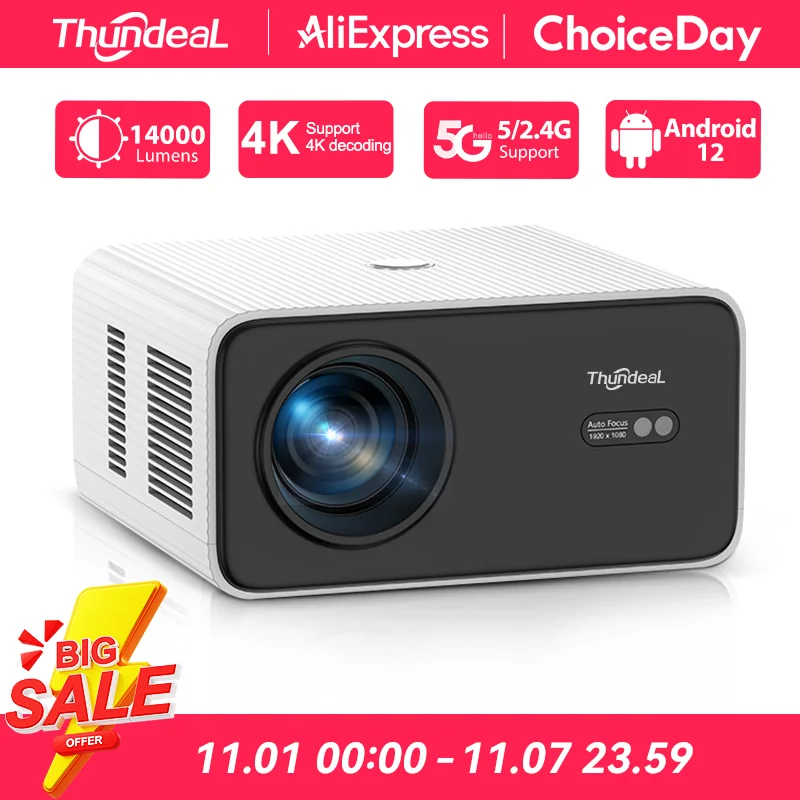ThundeaL Tragbarer Full HD-Projektor TD85W TD85SE Strahlprojektor Android WiFi Heimkino Mini-Projektor TD85 2K 4K Videofilm Image