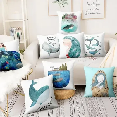 Nordische Ozean Kissen Dekoration Kissen Cartoon Wal Druck Kissen bezug Home Dekoration Sofa Kissen Image