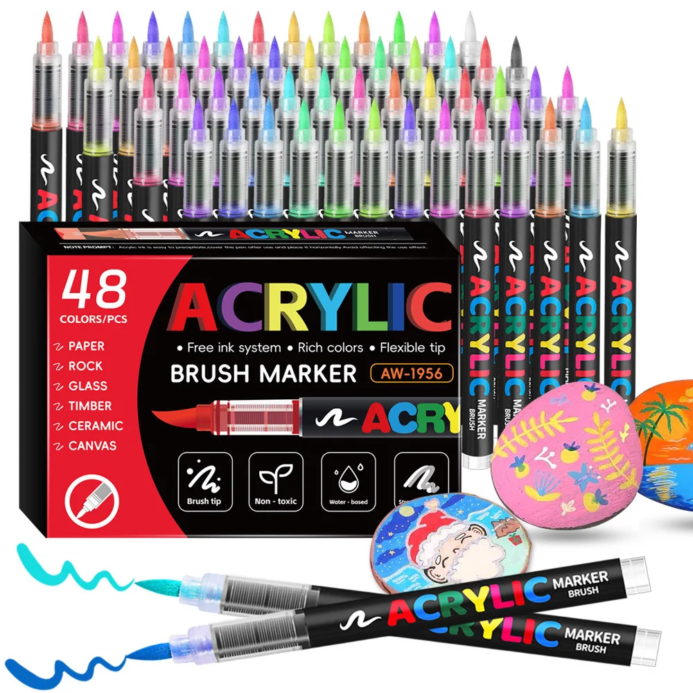 12–48 Farben Acryl-Markierungsstift-Set, wasserdicht, schnell trocknend, DIY-Kunstmarker, weicher Pinsel, Sammelalbum, große Kapazität, Kunst, Schulbedarf Image