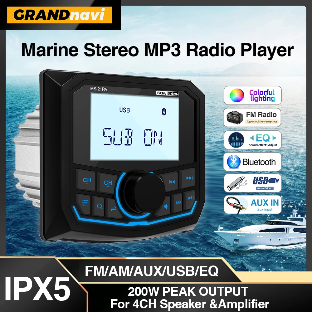 Schwarz Marine Radio Boot Stereo FM AM Digital Media Audio Player Bluetooth IPX5 Wasserdicht Für Yacht ATV UTV Golf Cart Motorrad Image