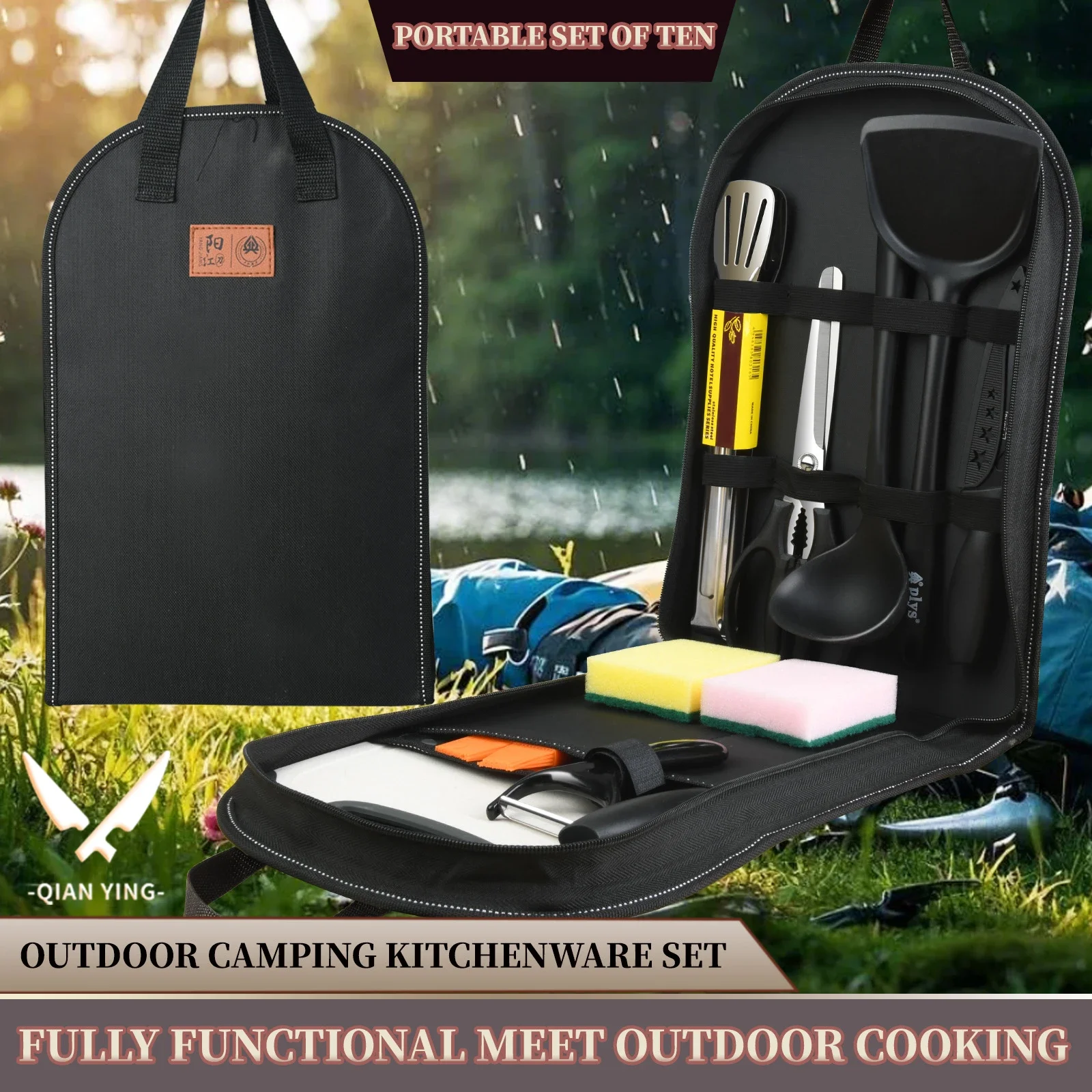 Professionelles Grill-Set, tragbares Reiseutensilien-Set, 10-teilig, Outdoor-Küche, Küchenutensilien für Rucksack, Grillen, Camping, Picknick Image