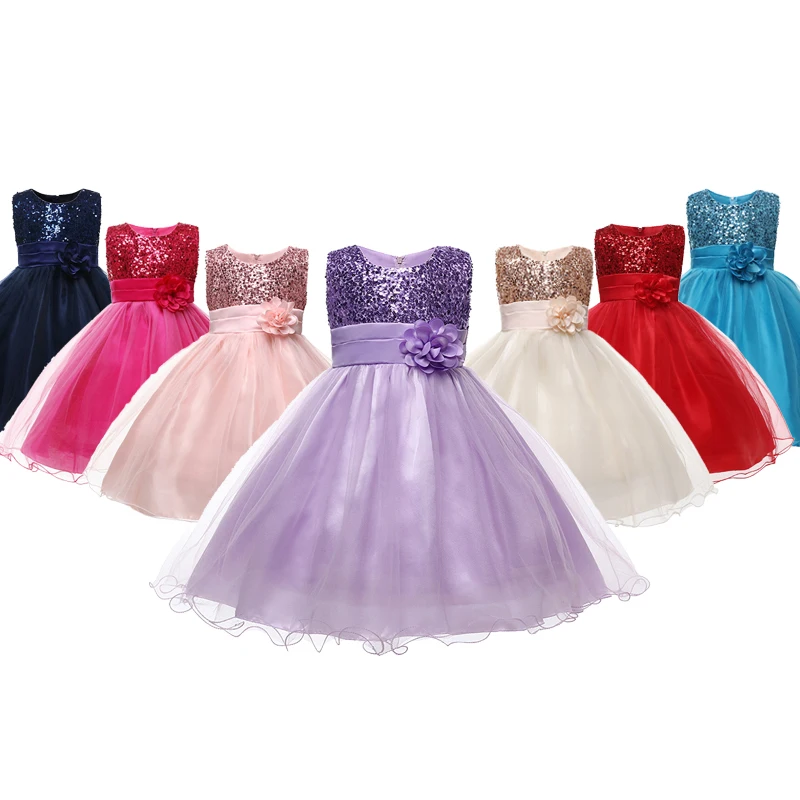 Neue Pailletten Mädchen Kleid Sommer ärmellose Mesh Mode kleine Prinzessin Kleid Klavier Performance Kostüm 3-10 Jahre Kinder kleidung Image