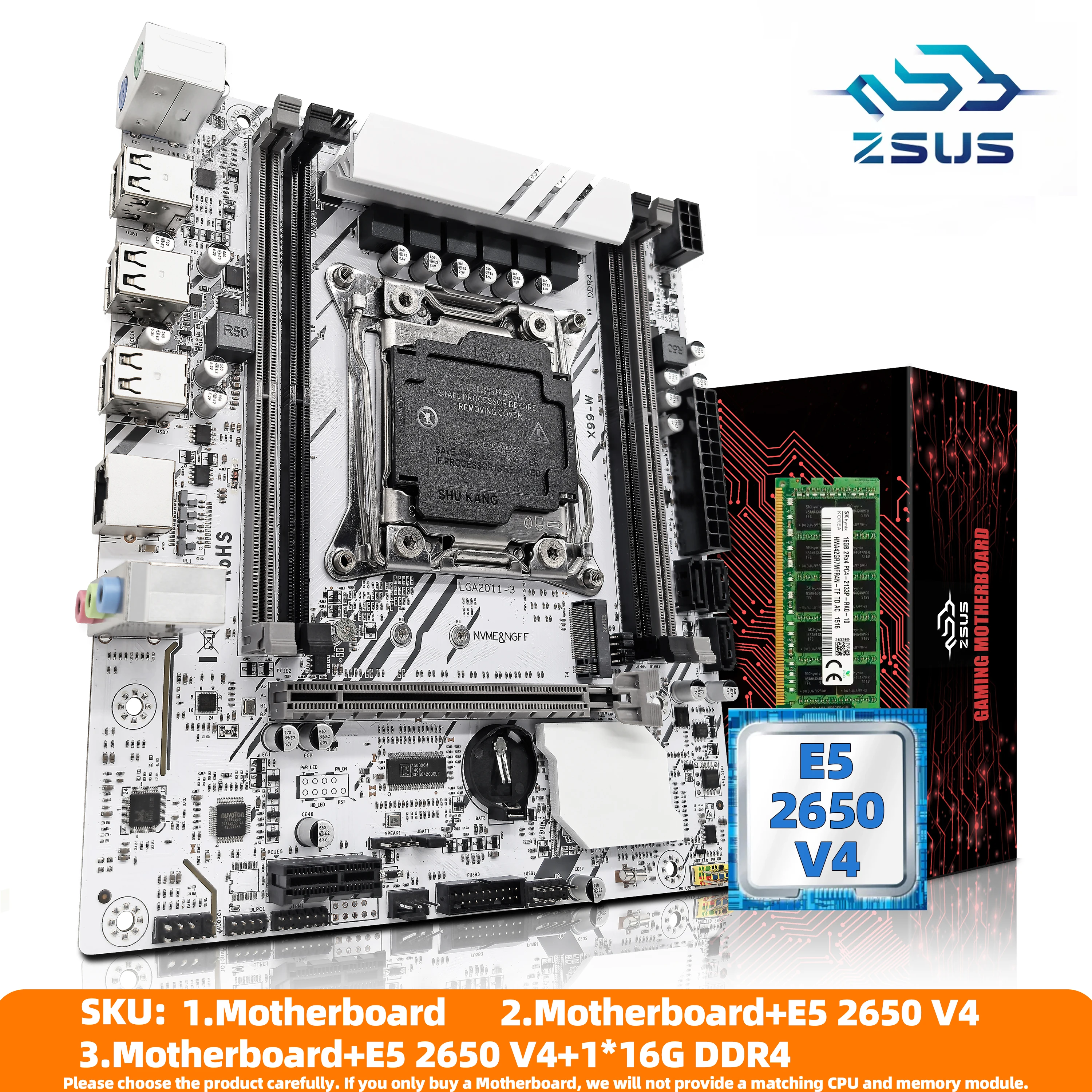 ZSUS X99 Motherboard-Set-Kit mit LGA2011-3 Xeon E5 2650 V4 CPU DDR4 16 GB (1 * 16 GB) 2133 MHz RAM-Speicher NVME M.2 SATA Image
