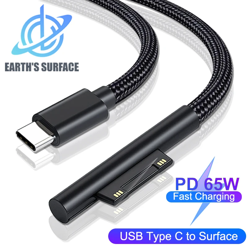 PD 65 W Schnelllade-USB-Typ-C-Stromversorgungskabel für Microsoft Surface Pro 7, 3, 4, 5, 6, 15 V, 3 A, Tablet-Ladegerät, USB-C-Adapterkabel Image