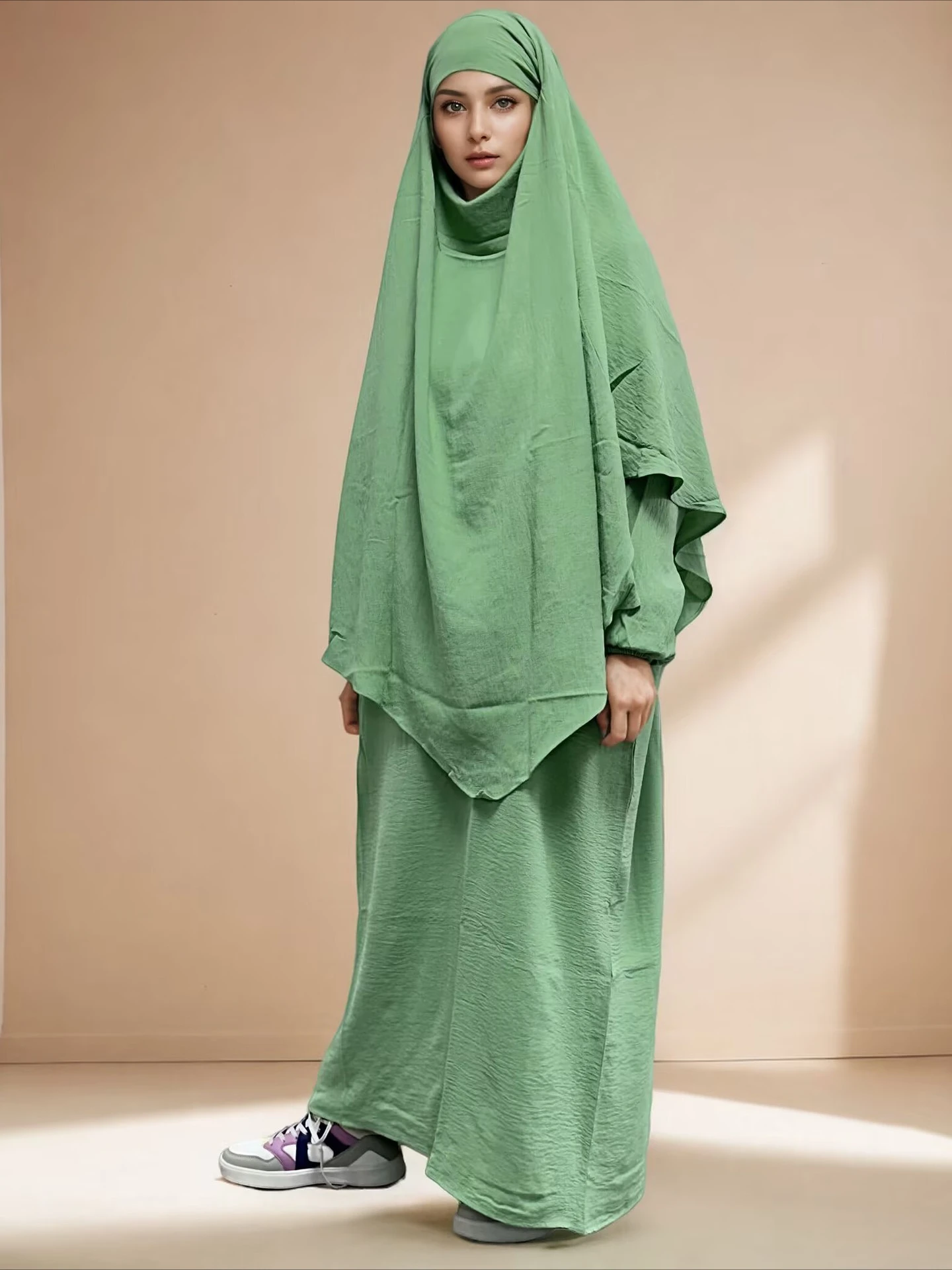 Eid Ramadan Damen 2-teiliges Set Langes Khimar mit Kleid Muslimisches Abaya-Set Gebetskleidungsstück Hijab-Sets Niqab Jilbab Musulman Ensembles Image