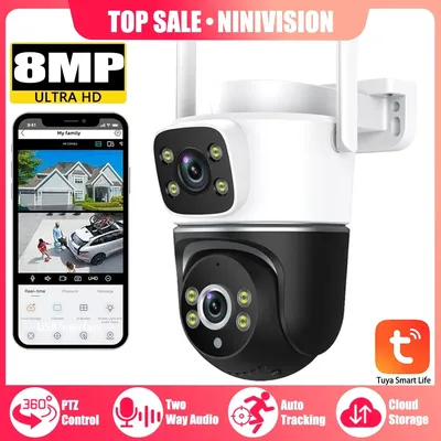 8MP WiFi Kamera 4K Tuya Überwachung Dual Objektiv Dual Screen PTZ Home Security-Schutz CCTV Mini Video Sicherheit kamera Im Freien