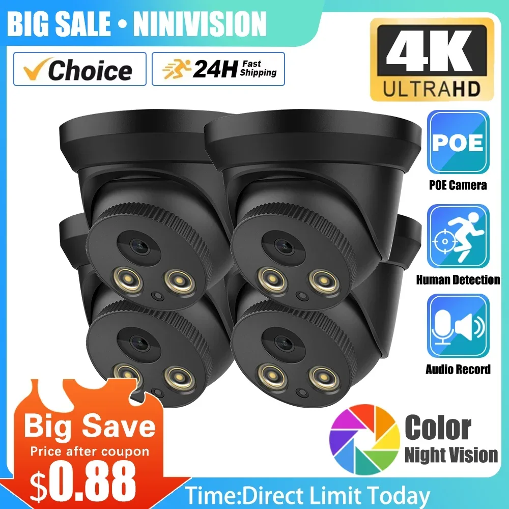 IP 8MP Kamera IPC-4K Schwarz POE Metallgehäuse Integriertes Mikrofon Audioaufzeichnung Farbe Nachtsicht Überwachungsvideo für IP 4K 10CH NVR Image