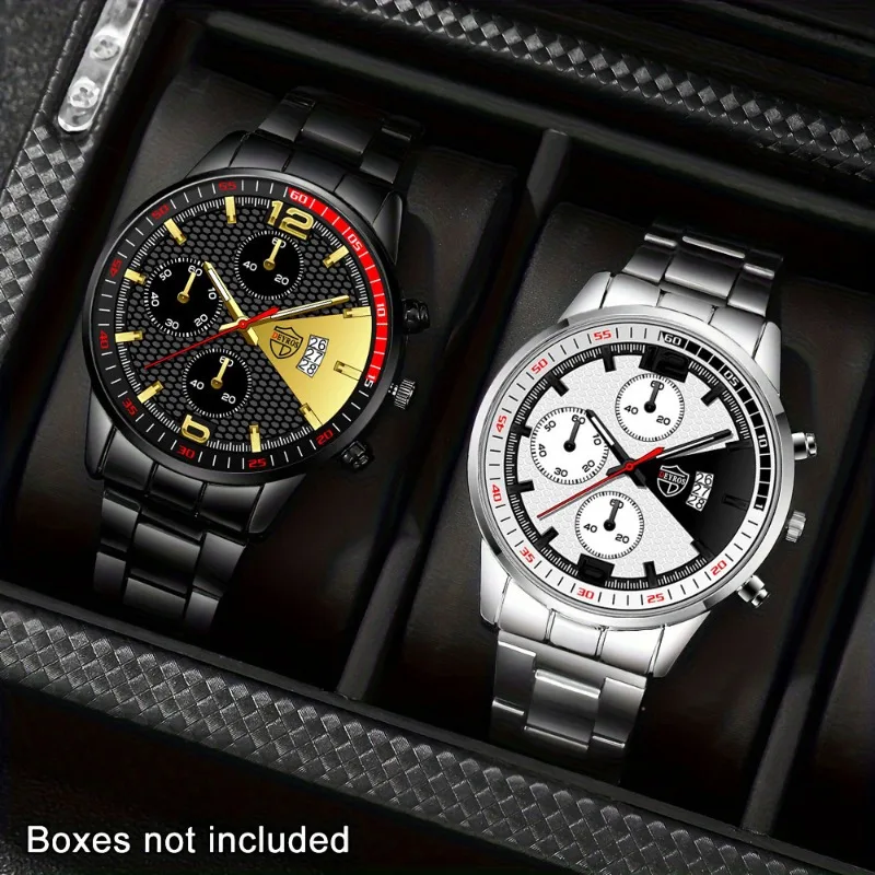 2 Stück schwarze Business-Uhr, weiße Freizeituhr, Herren-Quarzuhr, geeignet für festliche Kleidung Image