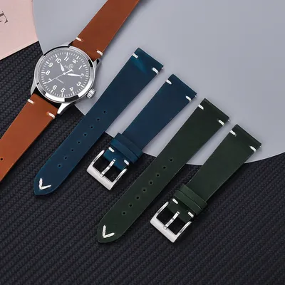 Vintage Ölwachs Leder Uhrenarmband 18mm 20mm 22mm Handgefertigte Nähte Rindslederarmband für Omega für Seiko Smartwatch Armband Image